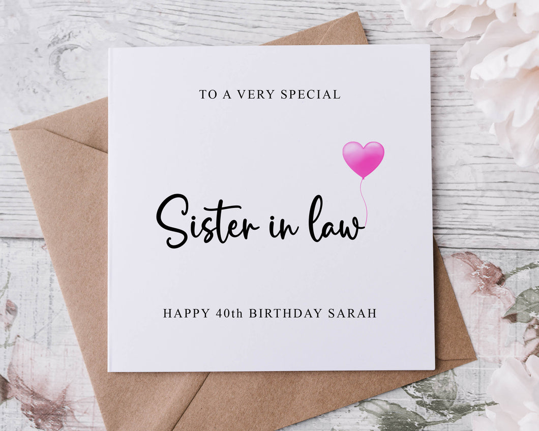 Personalised Sister in Law Birthday Card, Special Relative, Happy Birthday, Age Card For Her 30th, 40th,50th Any Age Med Or Lrg