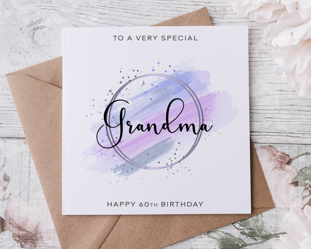 Personalised Grandma Birthday Card, Special Relative, Happy Birthday, Age Card For Her 50th, 60th, 70th, 80th, Any Age Purple Theme