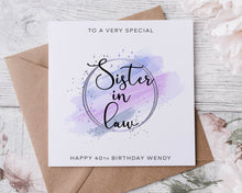 Load image into Gallery viewer, Personalised Sister Birthday Card, Special Relative, Happy Birthday, Age Card For Her 30th, 40th,50th, 60th, 70th, 80th, Purple Theme

