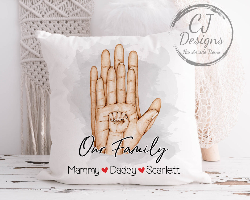 Personalised Family Hands Cushion with Names White Super Soft Cushion Cover, Pillow Home Decor