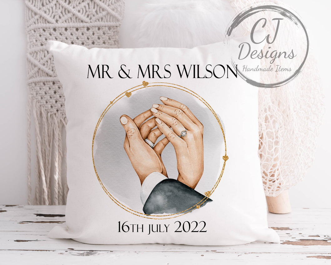 Personalised Wedding Bride & Groom Hands Cushion White Super soft Cushion Cover