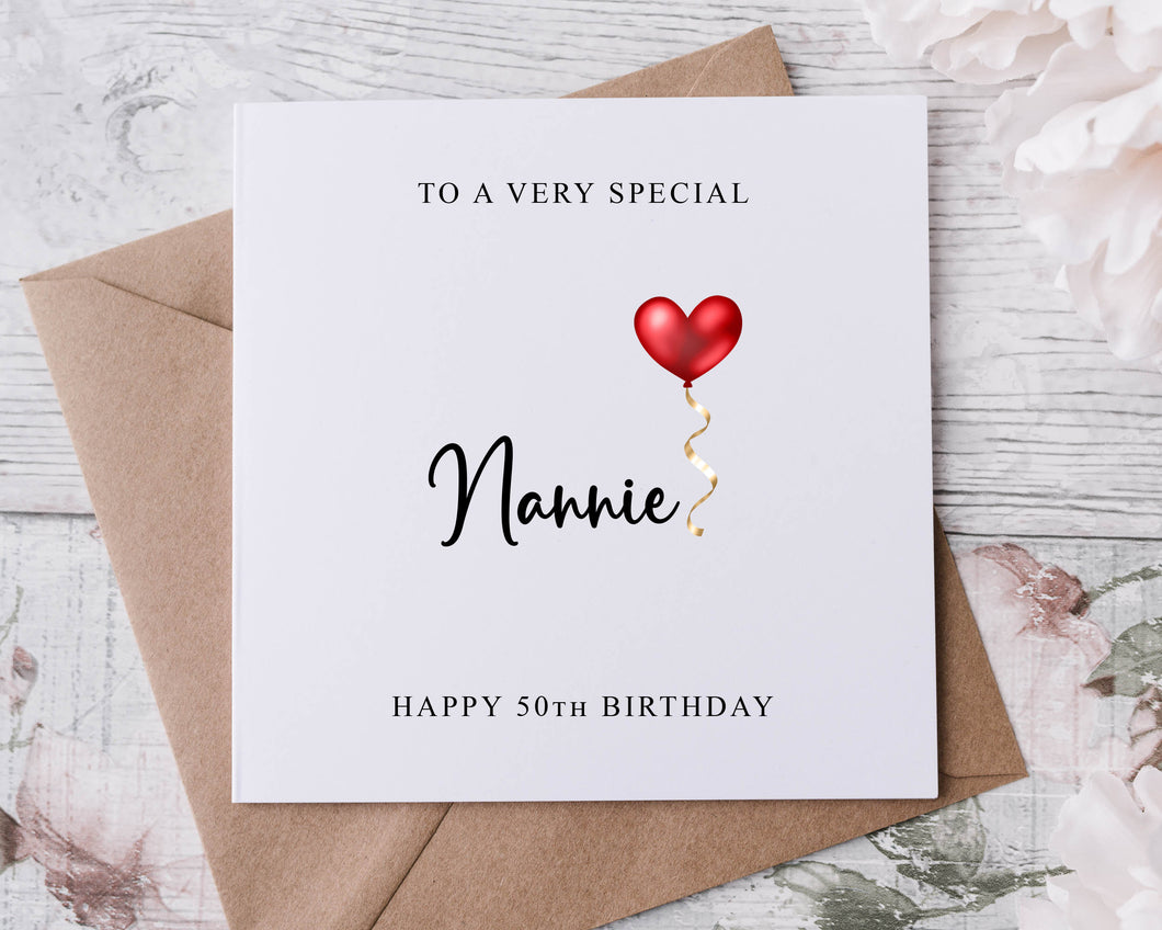 Personalised Nannie Birthday Card, Special Relative, Happy Birthday, Age Card For Him 50th, 60th, 70th, 80th, Any Age Med Or Lrg