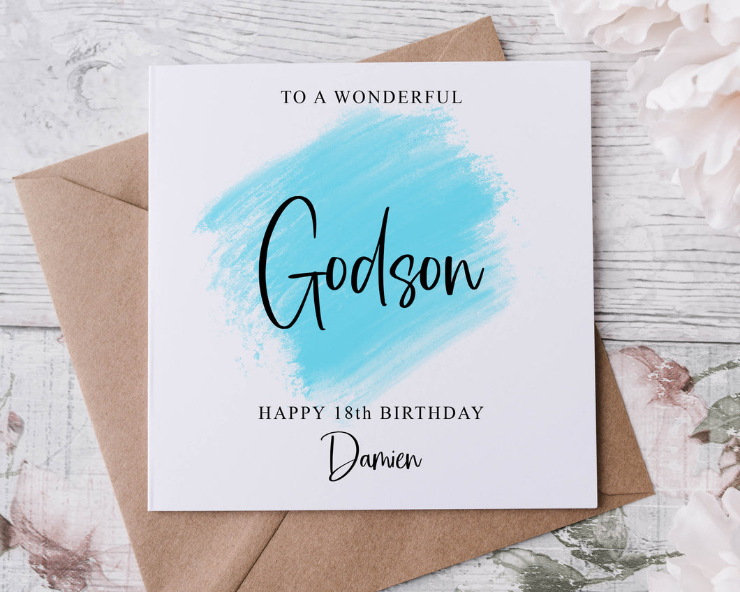Personalised Godson Birthday Card, Special Relative, Happy Birthday, Age Card For Him 30th, 40th,50th, 60th, 70th, Any Age & Name Med/Lrg
