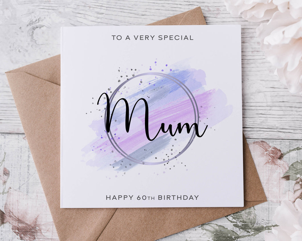 Personalised Mum Birthday Card, Special Relative, Happy Birthday, Age Card For Him 30th, 40th,50th, 60th, 70th, 80th, Any Age Purple Theme