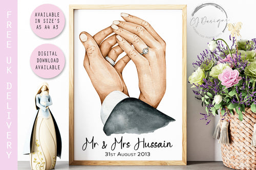 Personalised Mr and Mrs Wedding Day Hands Print Unframed Prints New Home Wall Decor Wedding Gift Keepsake