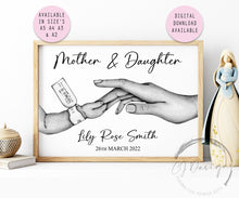Load image into Gallery viewer, Personalised Mother &amp; Daughter Hands Print  in Monochrome or Colour, Unframed Prints Mothers Day Wall Decor Gift Keepsake New Mum
