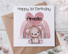 Load image into Gallery viewer, Personalised Teddy Bear Birthday Card Boy/Girl Pink or Blue 1st, 2nd, 3rd, 4th, 5th
