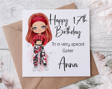 Load image into Gallery viewer, Personalised Daughter Birthday Card, Card for Her Any relation and Age, Name 16th 18th 21st 30th 40th 50th 60th You choose Hair, Eye Colour
