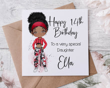 Load image into Gallery viewer, Personalised Daughter Birthday Card, Card for Her Any relation and Age, Name 16th 18th 21st 30th 40th 50th 60th You choose Hair, Eye Colour
