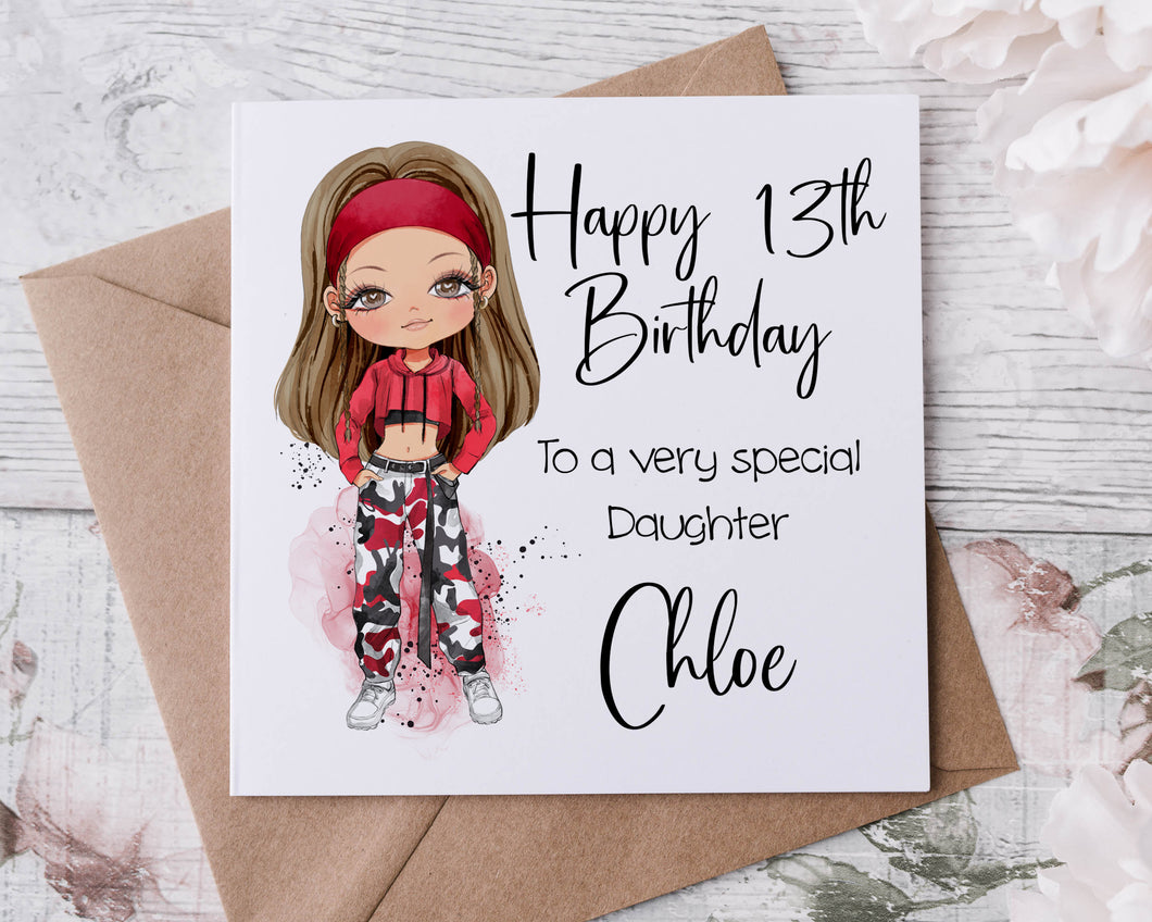 Personalised Daughter Birthday Card, Card for Her Any relation and Age, Name 16th 18th 21st 30th 40th 50th 60th You choose Hair, Eye Colour