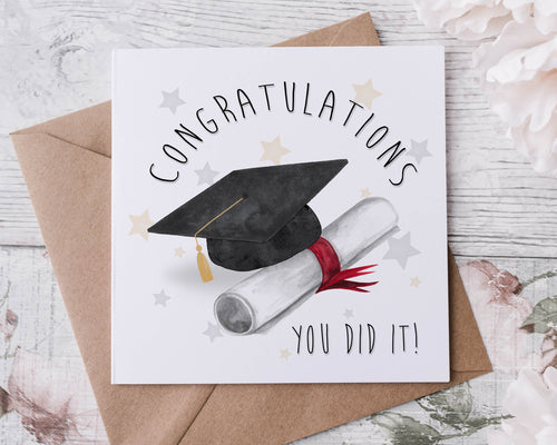Congratulations  You Did It Graduation Card with Cap & Scroll Large or Small Card