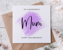 Load image into Gallery viewer, Personalised Mum Birthday Card, Purple Theme Age Card For Her 30th, 40th,50th, 60th, 70th, 80th,  Any Age
