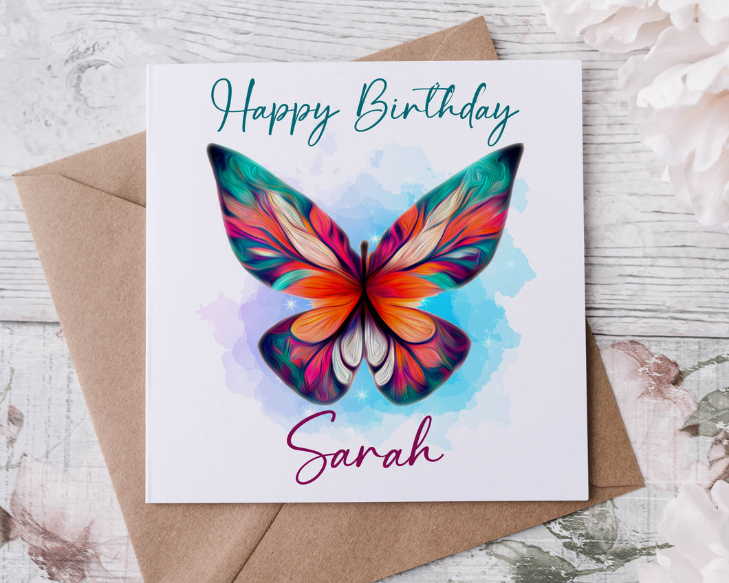 Personalised Colourful Butterfly Birthday Card, Card for Her Special with Name 16th 18th 21st 30th 40th 50th 60th 70th 80th