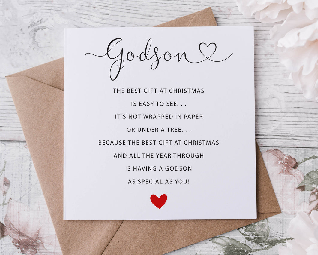 Christmas Card for Godson, Card for Him, Merry Christmas Poem Personalised Greeting Card