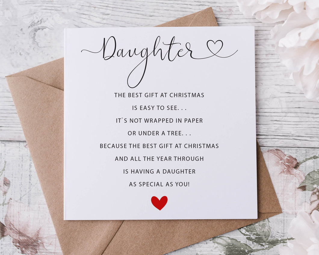 Christmas Card for Daughter, Card for Her, Merry Christmas Poem Personalised Greeting Card