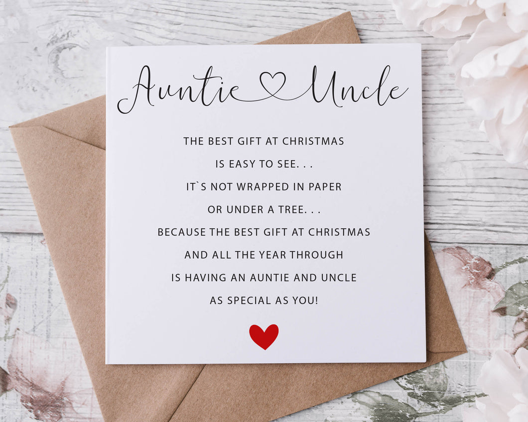Christmas Card for Auntie and Uncle, Card for Her, Merry Christmas Poem Personalised Greeting Card