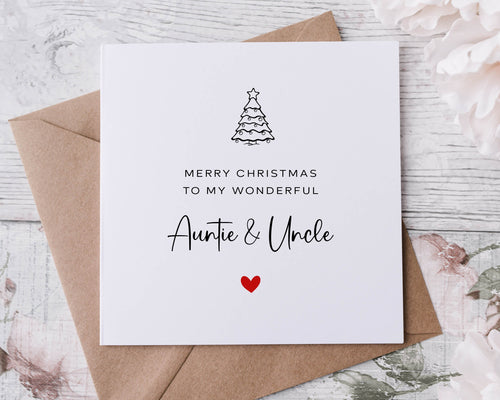 Christmas Card for Auntie and Uncle, with Christmas Tree, Merry Christmas Personalised Greeting Card