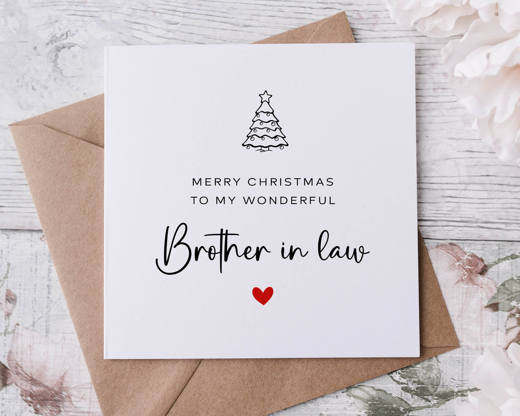 Christmas Card for Brother in law, with Christmas Tree, Merry Christmas Personalised Greeting Card