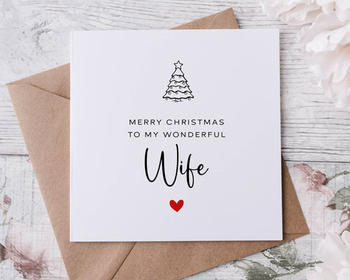 Christmas Card for Wife, with Christmas Tree, Merry Christmas Personalised Greeting Card