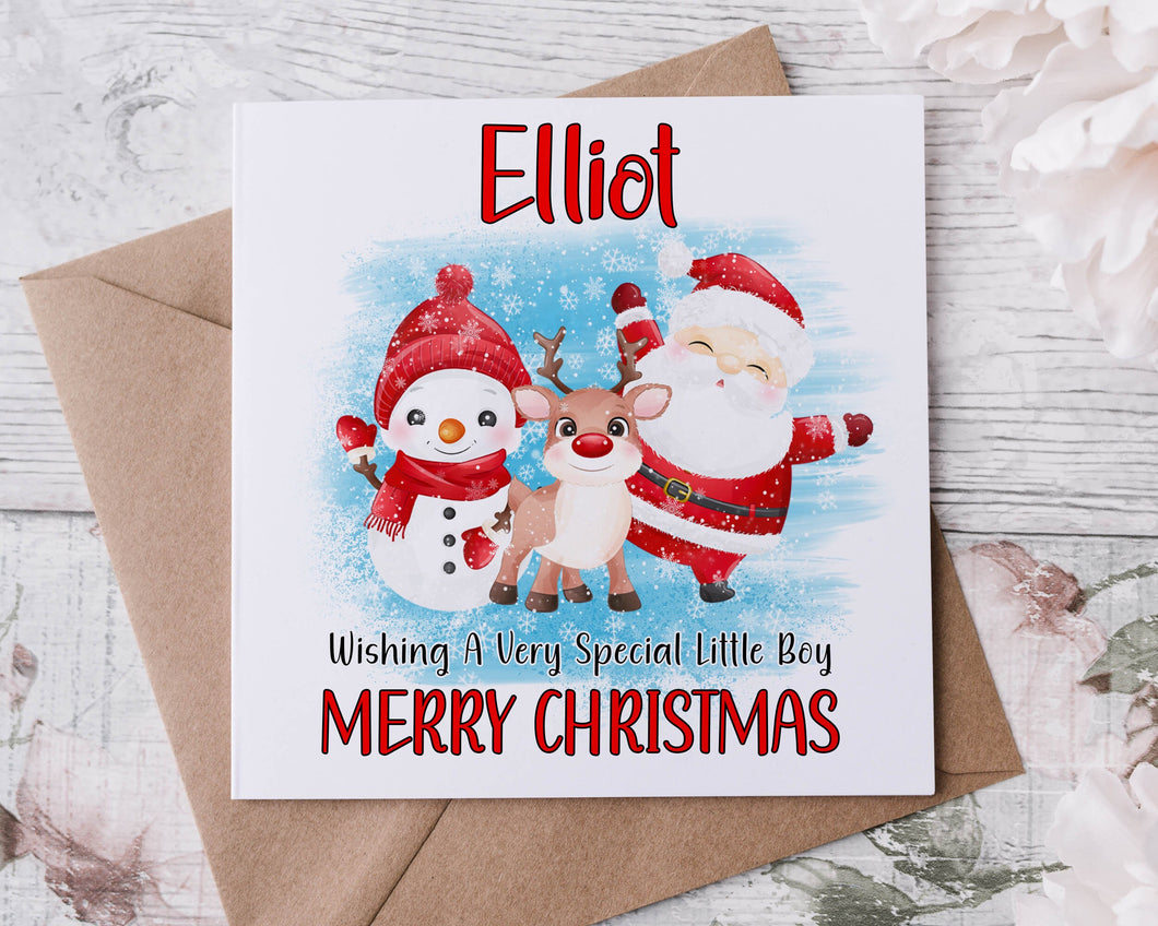 Personalised Christmas Card for Special Liitle Boy with Santa and Reindeer, Card for Him Merry Christmas Greeting Card Personalised Name