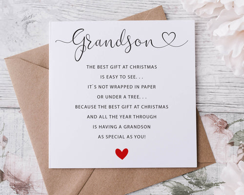 Christmas Card for Grandson, Card for Her, Merry Christmas Poem Personalised Greeting Card