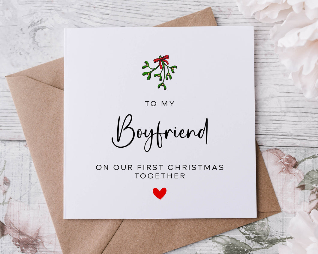 Christmas Card for Boyfriend, On Our Frist Christmas Together, Mistletoe, Merry Christmas Personalised Greeting Card