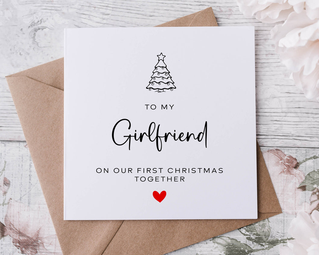 Christmas Card for Girlfriend, On Our Frist Christmas Together, Christmas Tree, Merry Christmas Personalised Greeting Card