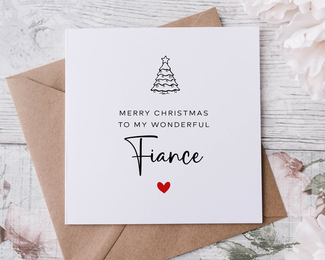 Christmas Card for Fiance, with Christmas Tree, Merry Christmas Personalised Greeting Card