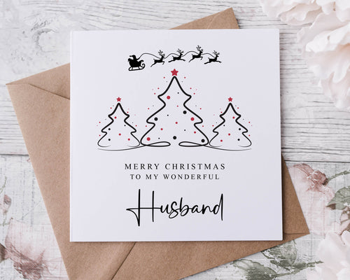 Christmas Card for Husband with Christmas Tree Design, Wonderful Husband Merry Christmas Greeting Card