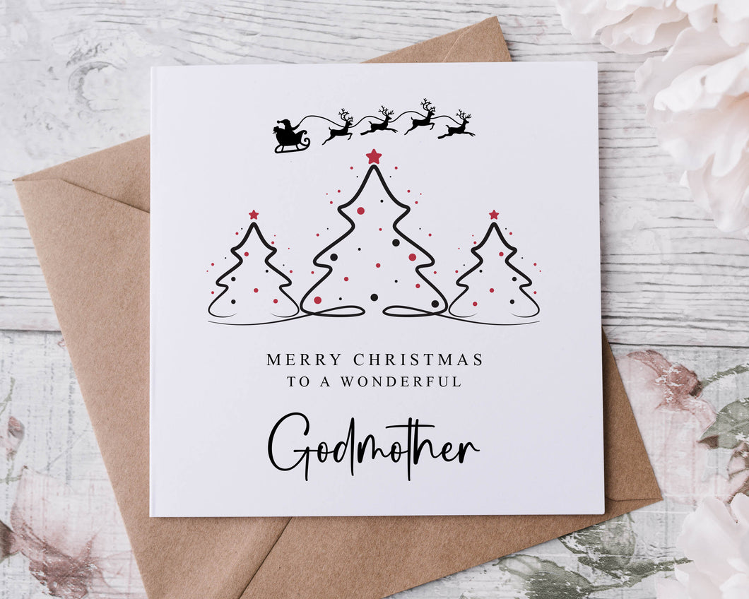 Christmas Card for Godmother with Christmas Tree Design, Wonderful Godmother Merry Christmas Greeting Card