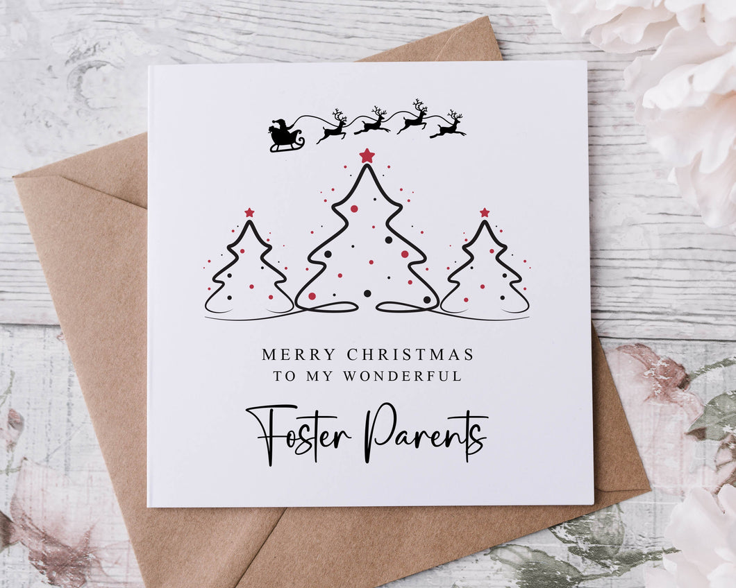 Christmas Card for Foster Parents with Christmas Tree Design, Wonderful Foster Parents Merry Christmas Greeting Card