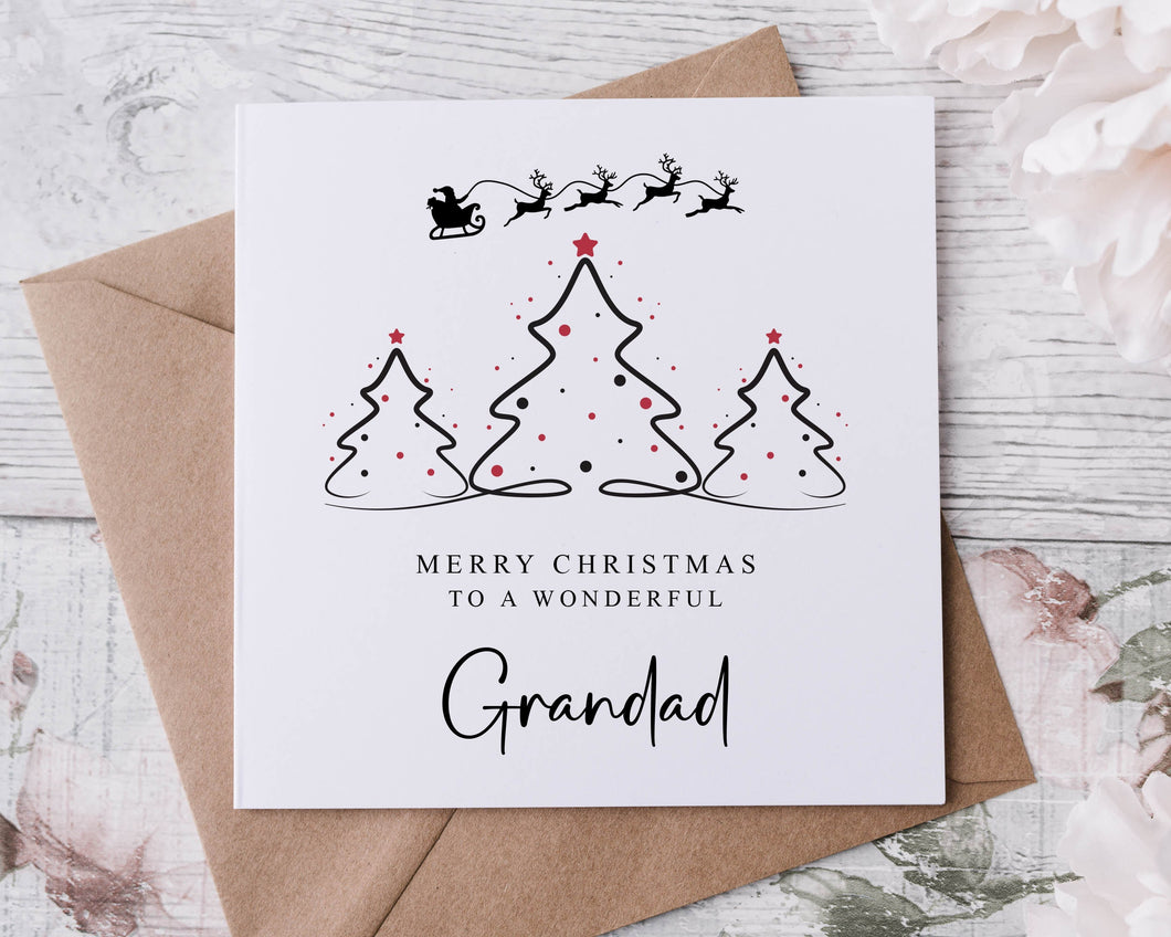 Christmas Card for Grandad with Christmas Tree Design, Wonderful Grandad Merry Christmas Greeting Card
