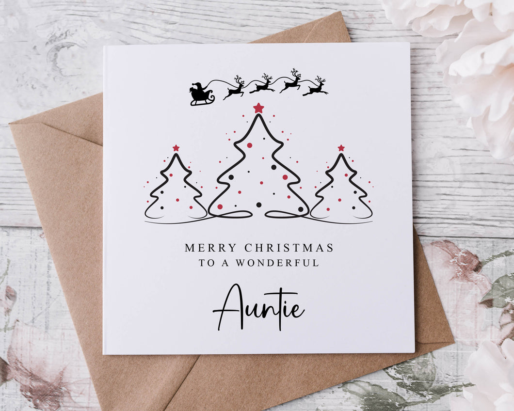 Christmas Card for Auntie with Christmas Tree Design, Wonderful Auntie Merry Christmas Greeting Card