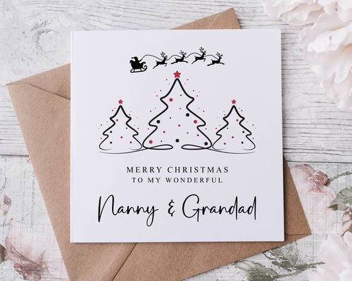 Christmas Card for Nanny and Grandad with Christmas Tree Design, Wonderful Nanny and Grandad Merry Christmas Greeting Card