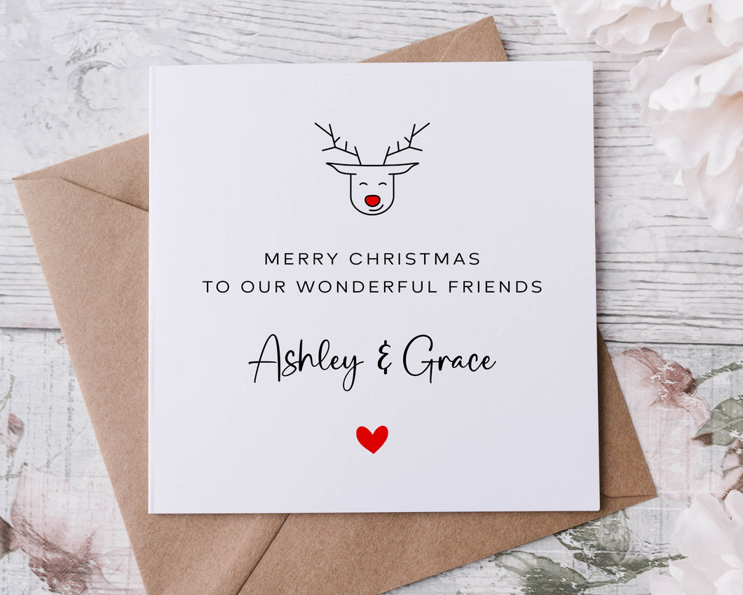 Personalised Christmas Card For Friends, Couple, Both of You, with Reindeer and Names, Merry Christmas Personalised Greeting Card
