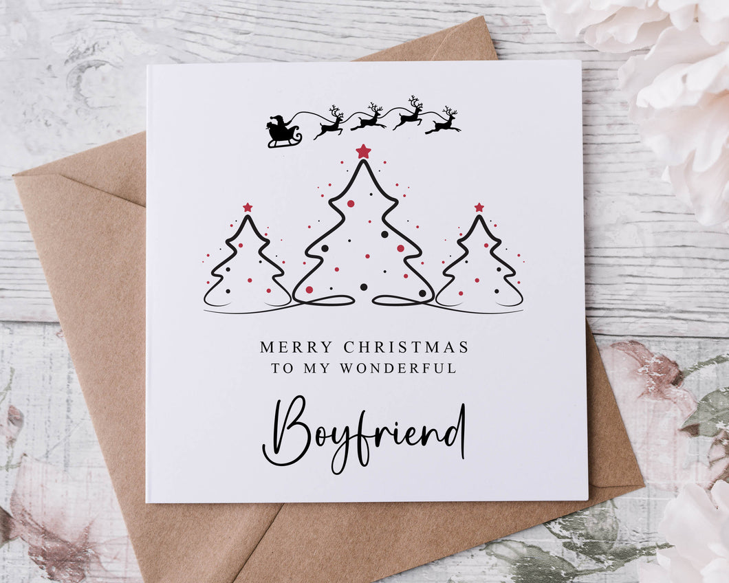 Christmas Card for Boyfriend with Christmas Tree Design, Merry Christmas Greeting Card