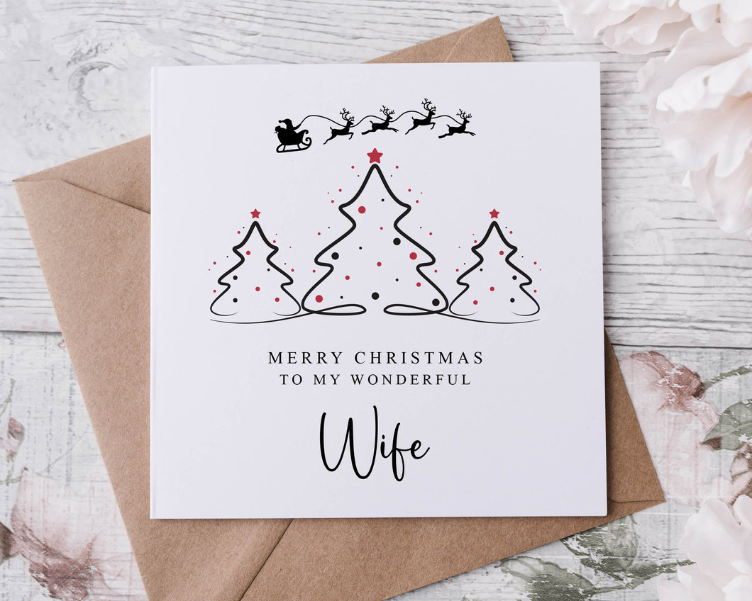 Christmas Card for Wife with Christmas Tree Design, Wonderful Wife Merry Christmas Greeting Card