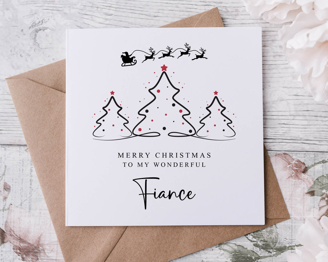 Christmas Card for Fiance with Christmas Tree Design, Wonderful Friance Merry Christmas Greeting Card