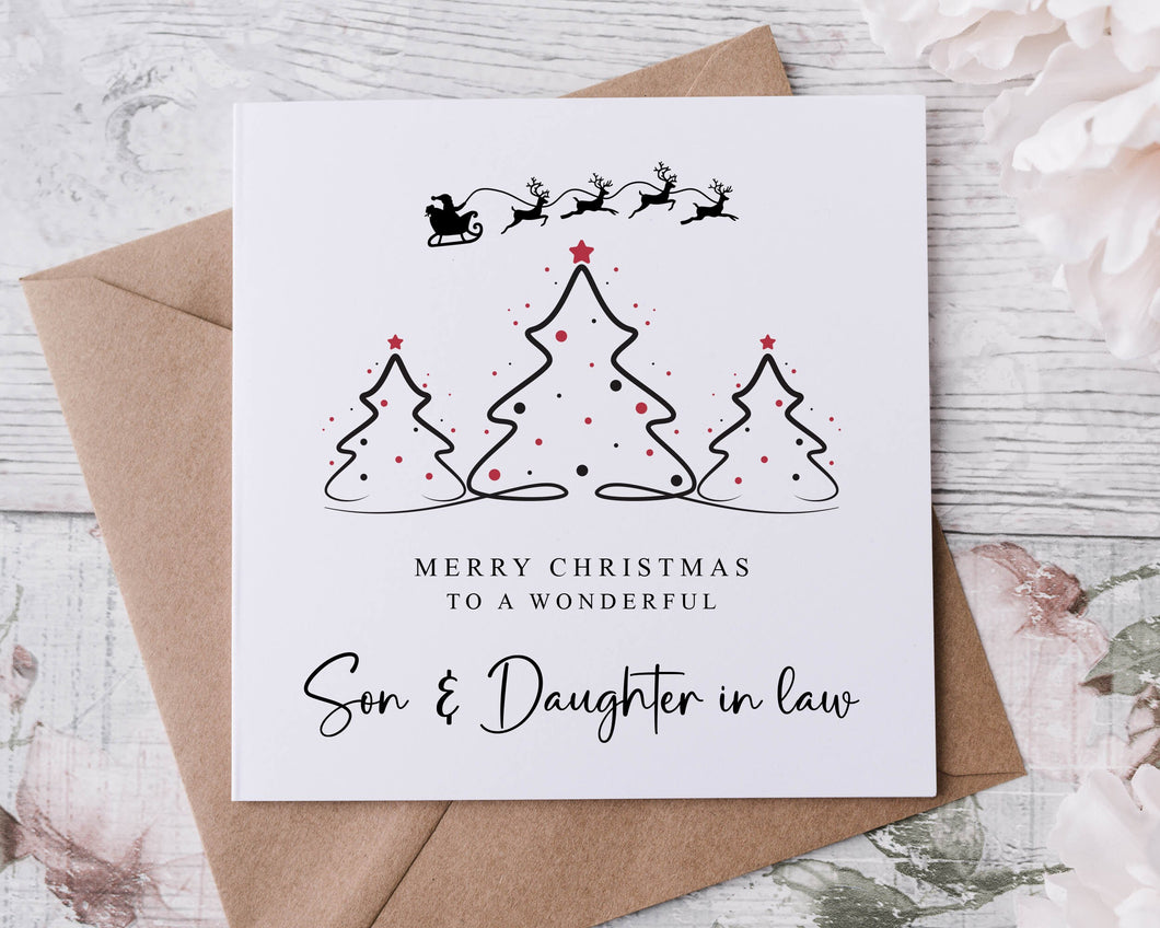 Christmas Card for  Son & Daughter in law with Christmas Tree Design, Wonderful Son and Daughter in law Merry Christmas Greeting Card