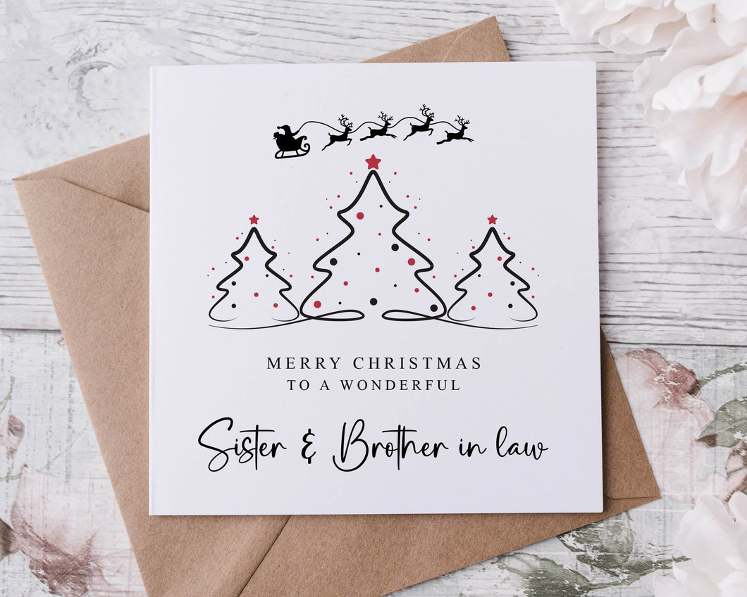 Christmas Card for Sister and Brother in law with Christmas Tree Design, Wonderful Sister and Brother in law Merry Christmas Greeting Card