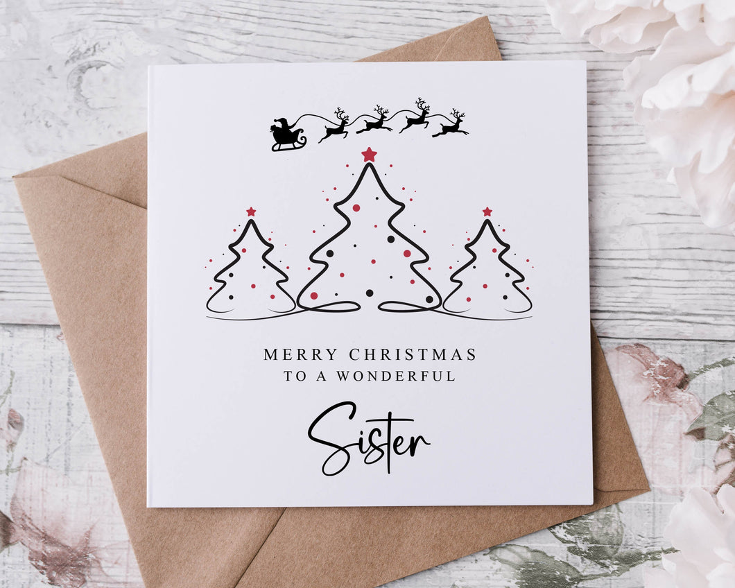 Christmas Card for Sister with Christmas Tree Design, Wonderful Sister Merry Christmas Greeting Card