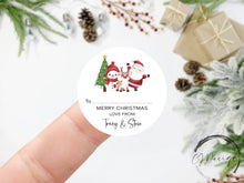 Load image into Gallery viewer, Personalised Christmas Stickers Gift Tags with Santa, Reindeer, Christmas Tree - Round Name Gift Labels -Festive Christmas Tag -37mm or 51mm
