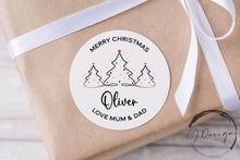 Load image into Gallery viewer, Personalised Christmas Stickers Gift Tags From Mum and Dad - Round Name Gift Labels - Festive Christmas Tag 37mm or 51mm- Matt or Glossy
