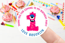 Load image into Gallery viewer, Personalised Monster Number Birthday Stickers -Boys Birthday Party Bag Thank You Sticker - Sweet Cone- 37mm or 51mm Kids  2nd, 3rd, 4th 5th
