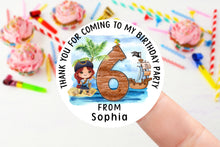 Load image into Gallery viewer, Personalised Birthday Stickers - Girls Pirate Birthday Party Bag Thank You Sticker -Sweet Cone Stickers 37mm/45mm /51mm/64mm Kids
