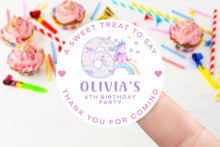 Load image into Gallery viewer, Personalised  Unicorn Birthday Stickers -Birthday Party Bag Thank You Sticker - Sweet Cone Labels 37mm/45mm /51mm/64mm Sweet Treat 1st 2nd
