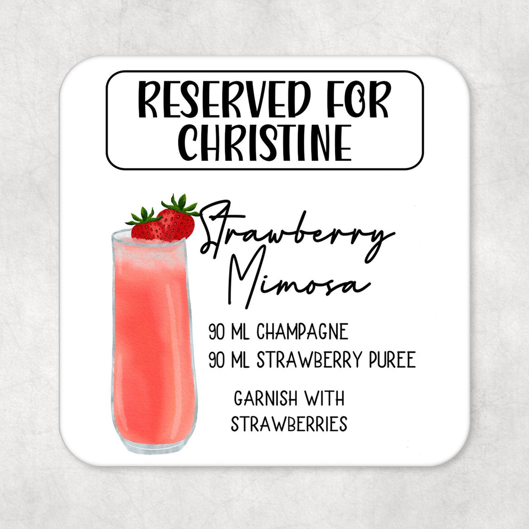 Personalised Strawberry Mimosa Cocktail Recipe Drinks Coaster With Name