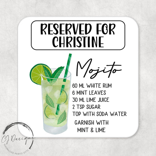 Personalised Mojito Recipe Drinks Coaster With Name