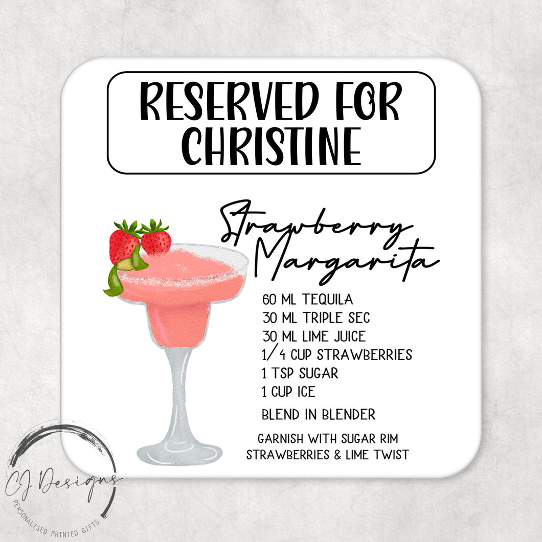 Personalised Strawberry Margarita Recipe Drinks Coaster With Name