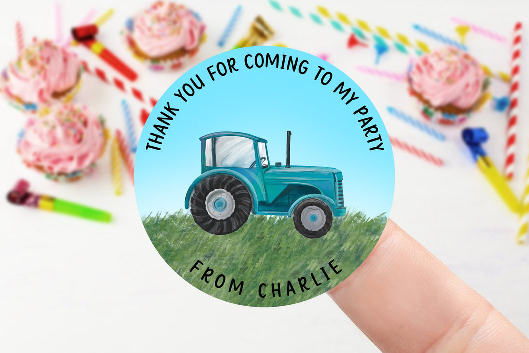 Personalised Birthday Stickers with Tractor in Red, Yellow, Blue or Green Name Party Bag Thank You Sticker Sweet Cone- 4 Sizes 2nd, 3rd